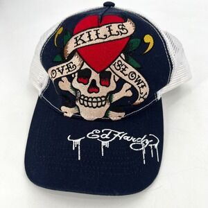 Ed Hardy Love Kills Slowly Embroidered Snap Back Cap Dark Navy One Size Y2K